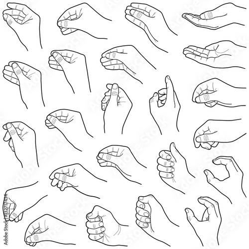 "Hand collection - vector line illustration " Stock image and royalty