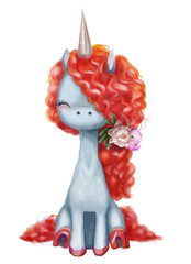 Watercolor pink unicorn illustration © cofeee