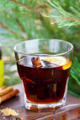 Grog with rum and black tea, selective focus