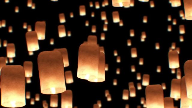 Beautiful Looped 3d animation of Floating Lanterns in Yee Peng Festival. Seamless. HD 1080.