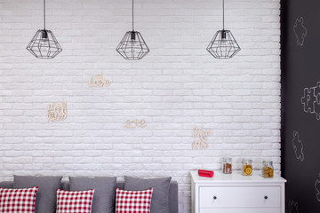 Living room with industrial lamps