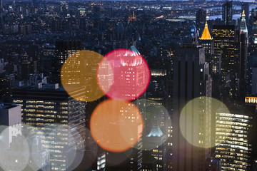 New York double exposure with city lights - obrazy, fototapety, plakaty