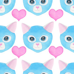 Cat luchador, seamless watercolor pattern