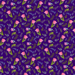 pattern with tulips and wild flowers