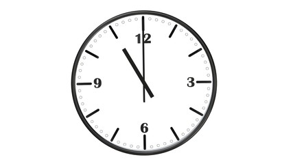Round wall clock showing eleven o'clock - isolated on white background