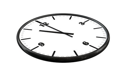 Round wall clock showing eleven o'clock - isolated on white background