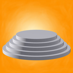 Round stage blank podium for award ceremony. 3D render illustration pedestal isolated on orange background