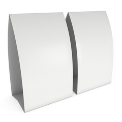 Two blank paper tent cards. 3d render illustration isolated. Table cards mock up on white background.