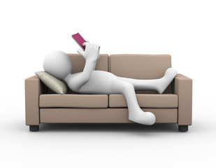 3d man relaxing and reading a book
