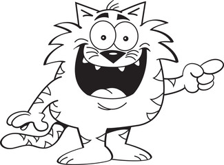 Black and white illustration of a cat pointing.