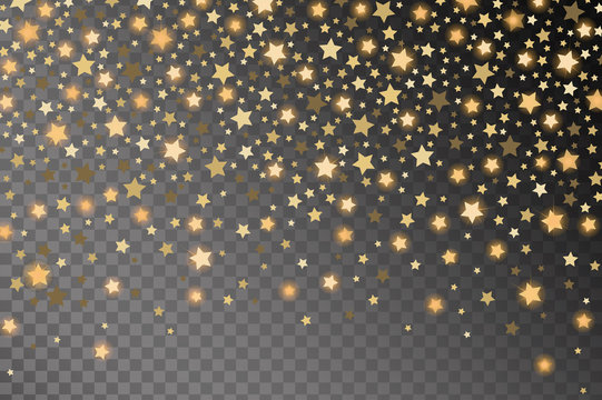 Abstract golden starfall effect pattern isolated on transparent background. Vector illustration