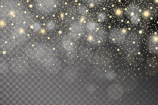 Abstract shiny yellow and white sparcles and flares effect pattern isolated on transparent background. Vector illustration