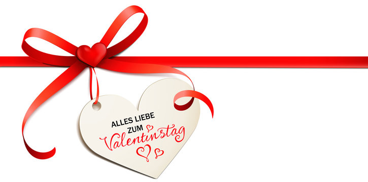 Rote Schleife mit Herzchen und Herz Etikett - Alles Liebe zum Valentinstag
