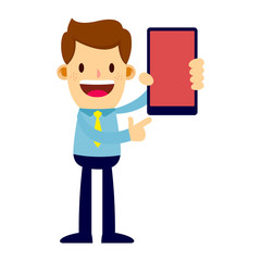 PrintBusinessman Holding and Pointing at Smart Phone