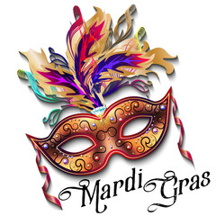 Mardi Gras mask isolated on white background, colorful poster, t