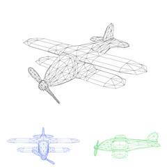 Polygonal retro plane set.Vector outline illustration.