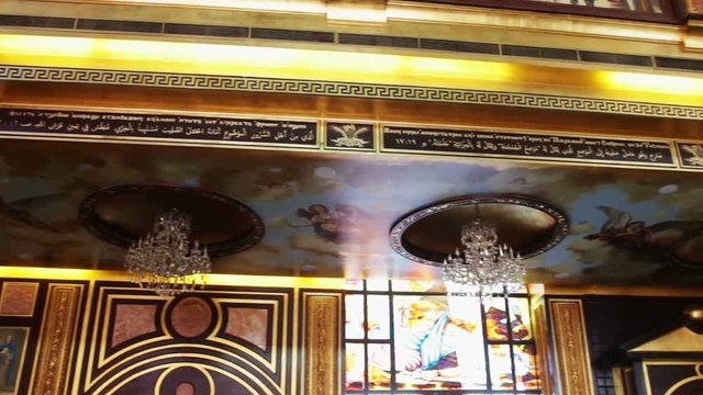 Sharm el-Sheikh, Egypt - November 30, 2016: View inside the Coptic Church beautiful painted walls and ceilings on religious themes
