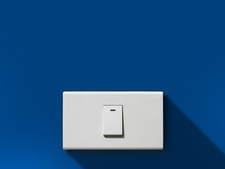 Single switch on blue wall. turn off to save energy.