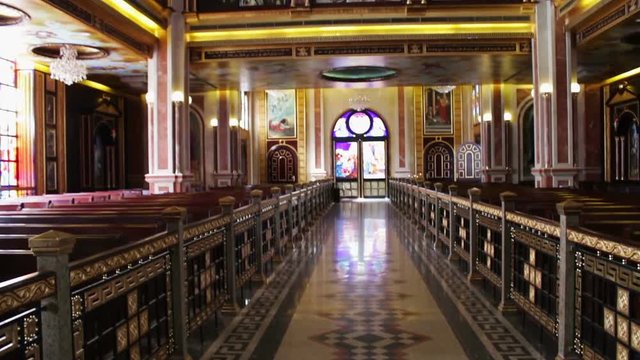 Sharm el-Sheikh, Egypt - November 30, 2016: View inside the Coptic Church beautiful painted walls and ceilings on religious themes