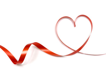 red ribbon heart shape isolated on white background