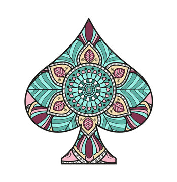 Simbolo di picche colorato decorato vettoriale isolato su sfondo bianco