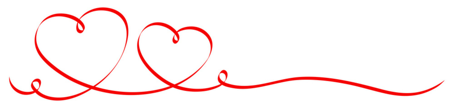 2 Red Calligraphy Hearts Ribbon Banner