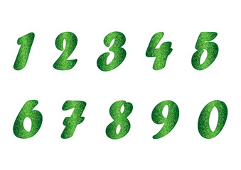 Set of numbers in emerald tones
