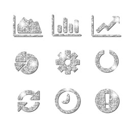 Luxury glittering shining silver web site icon collection