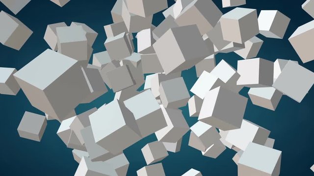 Cubes block. Assembling Big Data concept. Teamwork Business. 3D render HD footage. Alpha matte channel included.