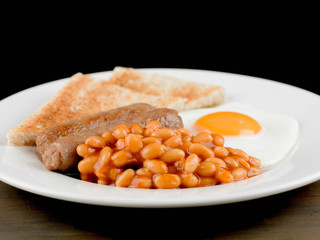 Sausage Egg and Baked Beans Cooked English Breakfast