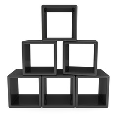 Product display black boxes. 3D render isolated on white. Platform or Stand Illustration. Template for Object Presentation.