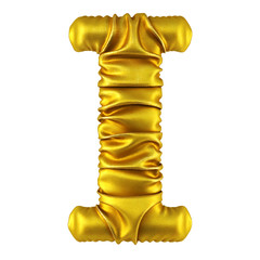 Alphabet made of golden fabric. Isolated on white. 3D illustration.