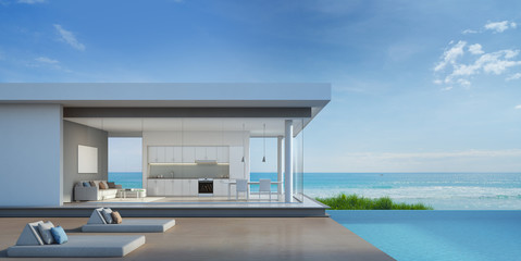 Luxury beach house with sea view pool in modern design - 3d rendering