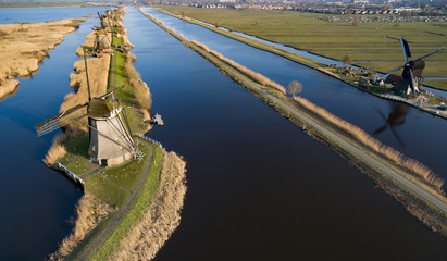Windmills and canals at Kinderdijk, Netherlands
