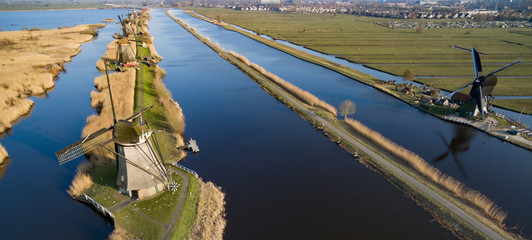 Windmills and canals at Kinderdijk, Netherlands