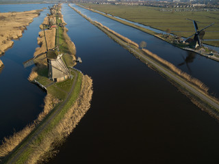 Windmills and canals at Kinderdijk, Netherlands