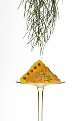 Goose liver with red peppers and dill