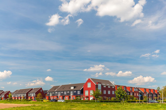 Newly built Dutch contemporary red family houses