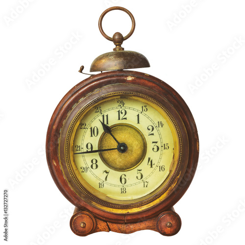 "Ancient wooden alarm clock with bell" Stock photo and royaltyfree
