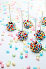 Brownie cake pops with color sugar pearls and marshmallow