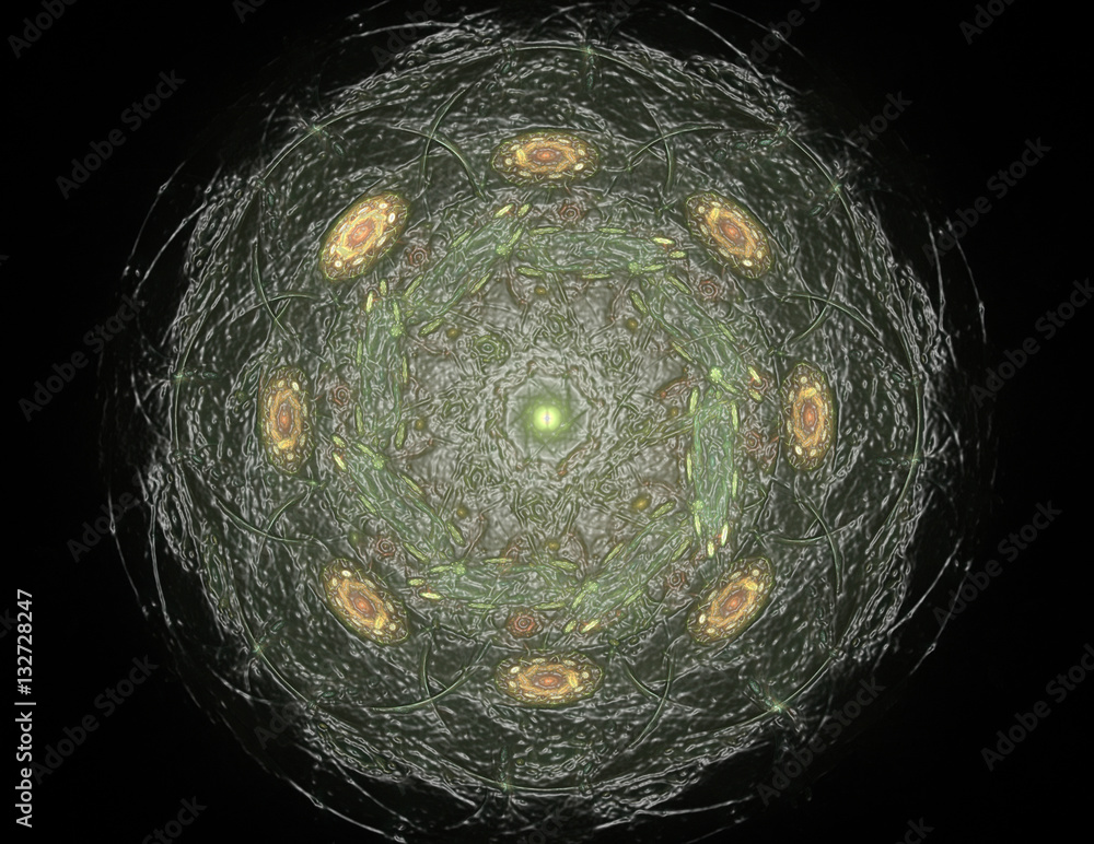 Poster lacy colorful clockwork pattern. digital fractal art design. abs