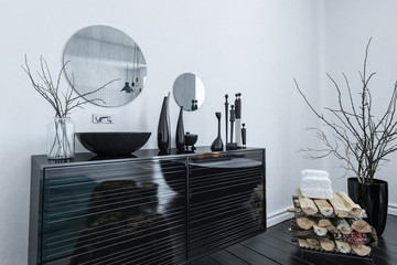 Modern black and grey bathroom interior