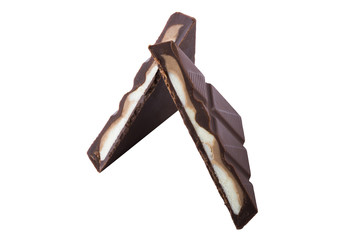 Smal piece of chocolate bar  isolated at white background
