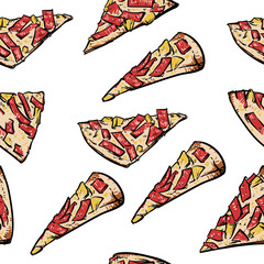 Pizza slice pattern including seamless on a white background. Pi