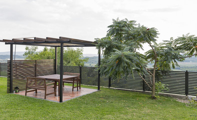 Summer modern pavilion for rest and barbecue in Slovenian mountains