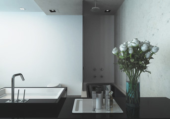 Fototapeta na wymiar Modern hand basin in a studio apartment