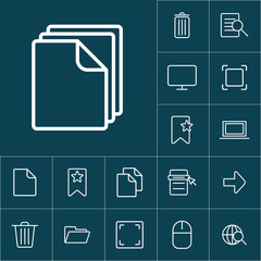 thin line document, blank icon on blue background, web icons set