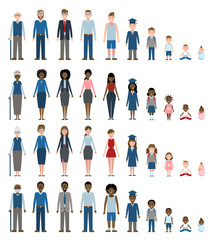 Set of growing up evolution on white background. All the stages of growing up from baby to old men.