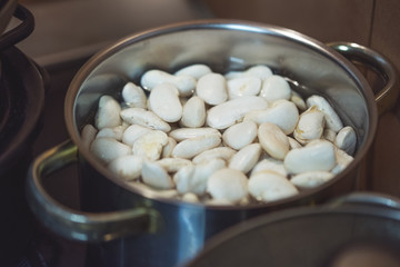 Raw bean in iron pot 