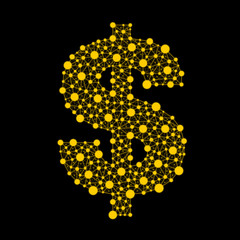 Monetary currency. Vector dollar with a Golden glow on a black background